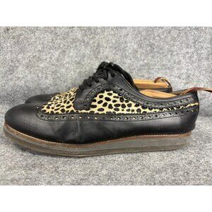 Barneys New York Wingtip Shoes Mens Size 10.5 Black Leopard Pony Hair Made Italy